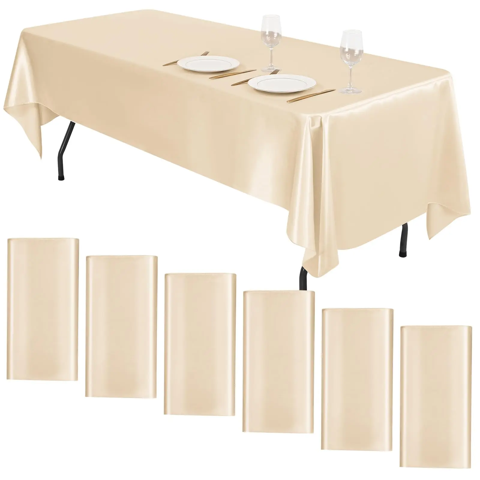 MTREO 6 10 Packs Satin Tablecloth Rectangular Tablecloths 57x108 Inch, Overlay Satin Table Cover Bright Silk Tablecloth Smooth Fabric Table Decoration for Wedding Party Banquet Events