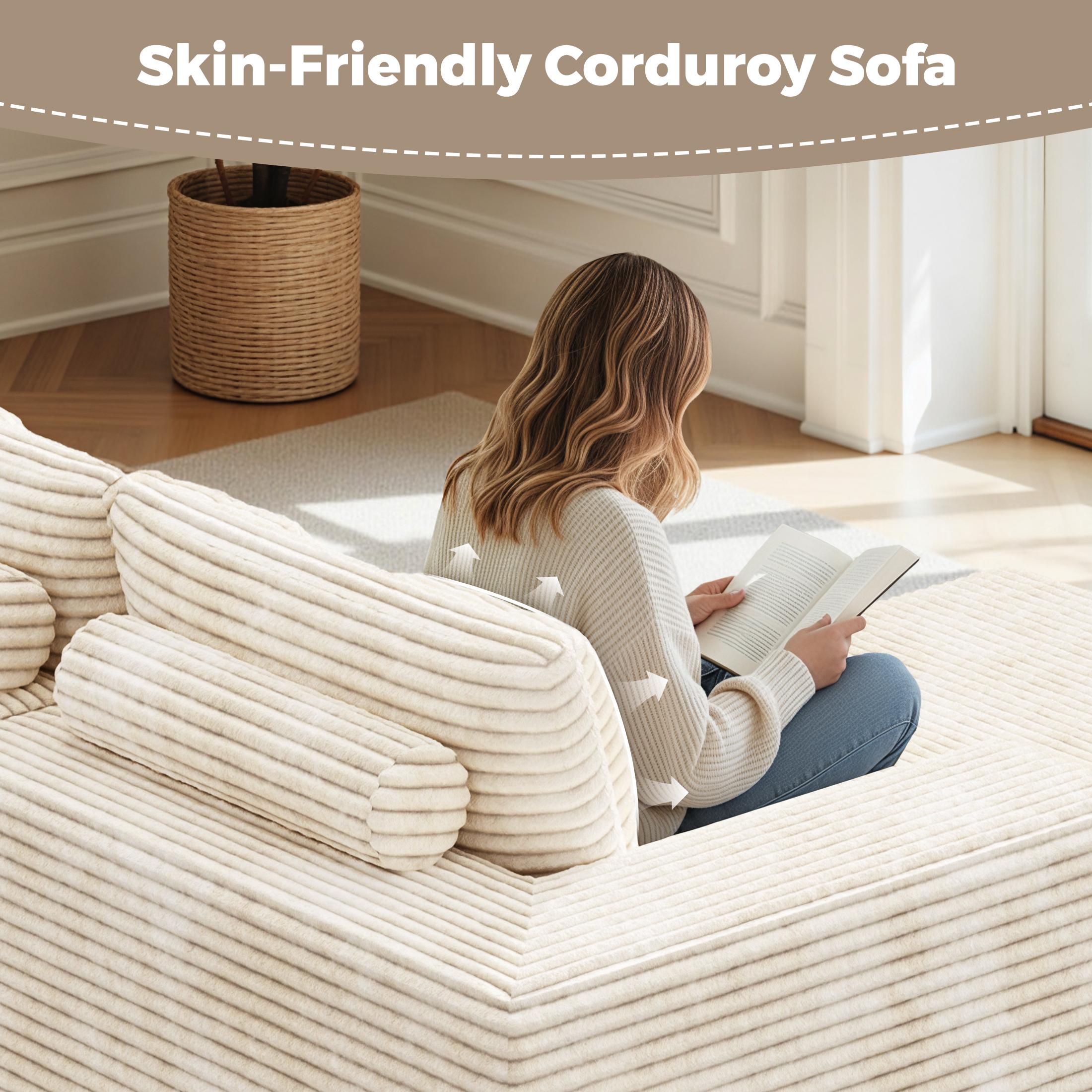 【Shipped in Two Packages】111" L-Shaped Corduroy Modular Sectional Sofa With Chaise, Deep Seat Foam Couch With Removable Pillows, No Assembly