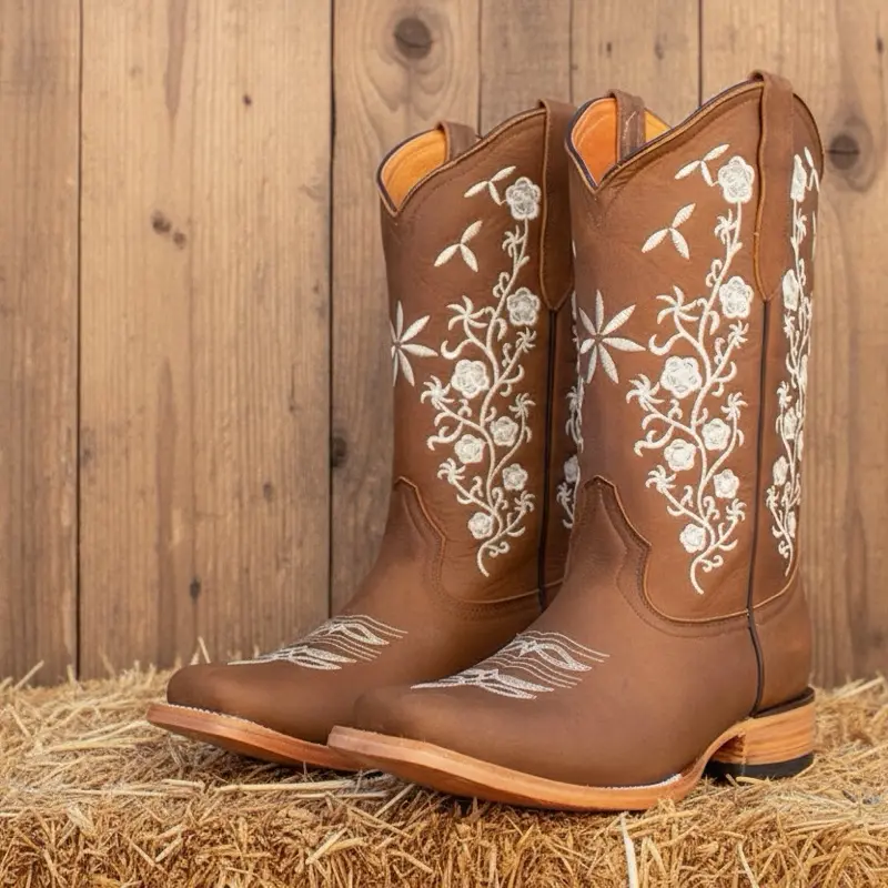 Women's Coqueta Western Leather Boots - Made in Mexico, Casual Footwear Shoe with Soft Design