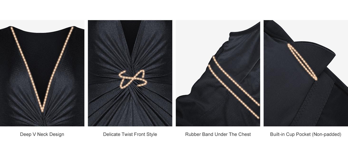 Popilush The Shapewear Dress Deep V-Neck Twisted Shine Maxi Formal Sleeveless Dress with High Elastic Body-Shaping Nylon Fabric