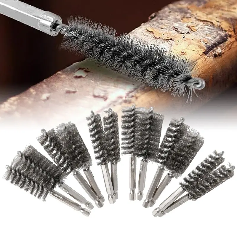 A Set of 12/6 Pcs Copper Tube Pipe Cleaner,1/2'' 3/4'' 1'' Pipe Cleaning Brush,Stainless Steel Wire Bore Brushes for Power Drill,1/4 Inch Hex Shank,Christmas Party Gifts,Hand Tools Kits,Summervibes