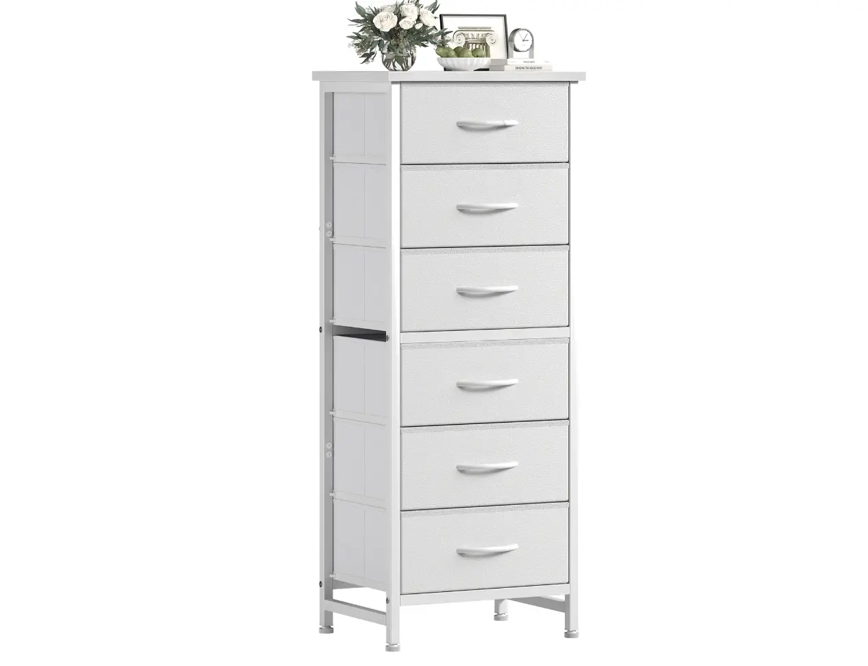 Slim 6 Drawer Storage Dresser, Fabric Chest Organizer with Wood Top, Modern Entryway Hallway Living Room Cabinet