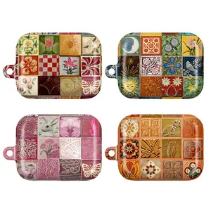 Vintage Mosaic Tile AirPods Case – Retro Ceramic Patchwork Art Design with Floral, Sun & Nature Motifs, Colorful Old World Aesthetic Protective Cover for AirPods 1 2 3 4 & AirPods Pro 1 2, Unique Artistic Gift