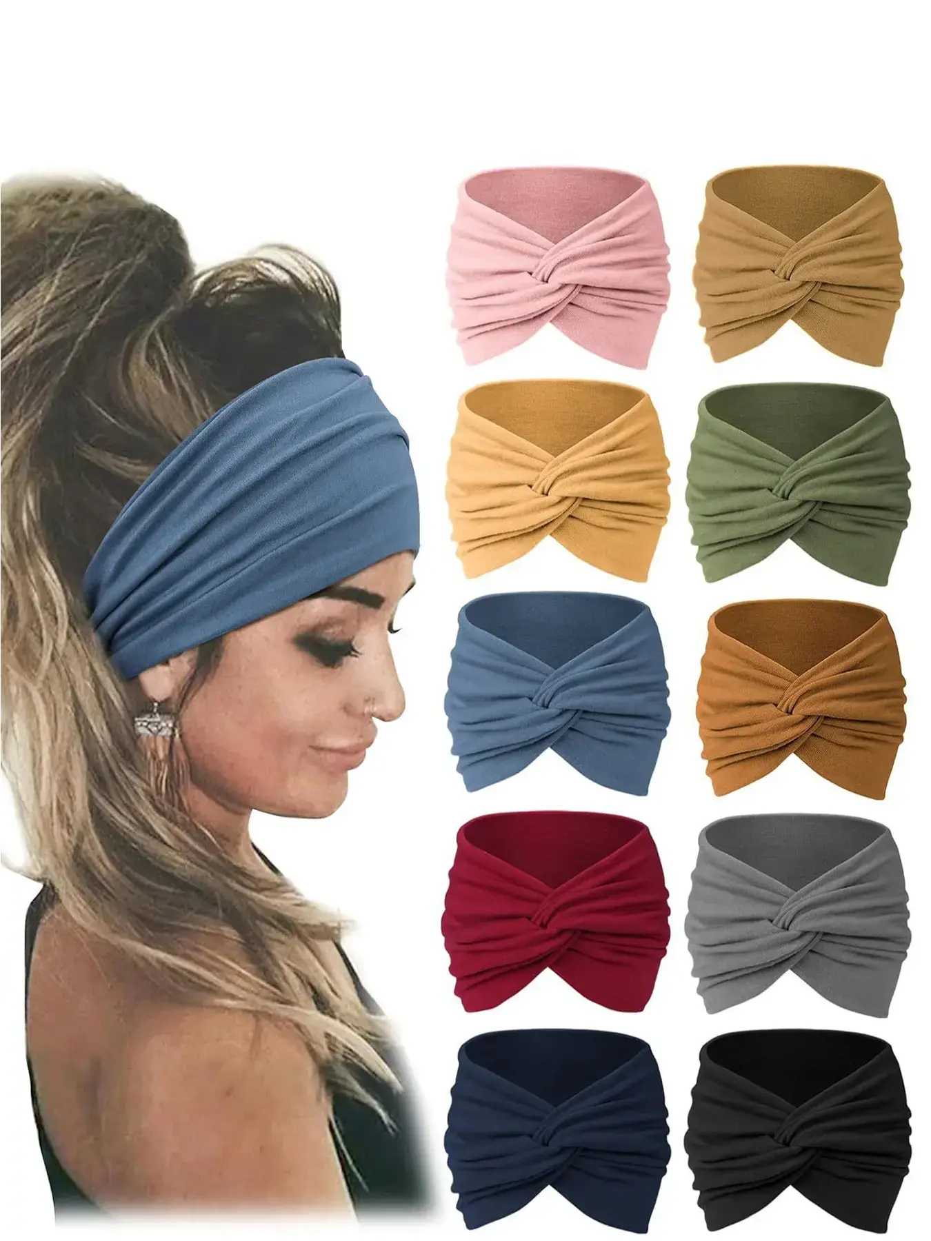 10 Pcs Boho Crossed Plain Hairbands, Headband Set, Fashion Workout Elastic Stretchy Headbands, Running Yoga Sports Accessories, Daily Wear, Gift for Girls