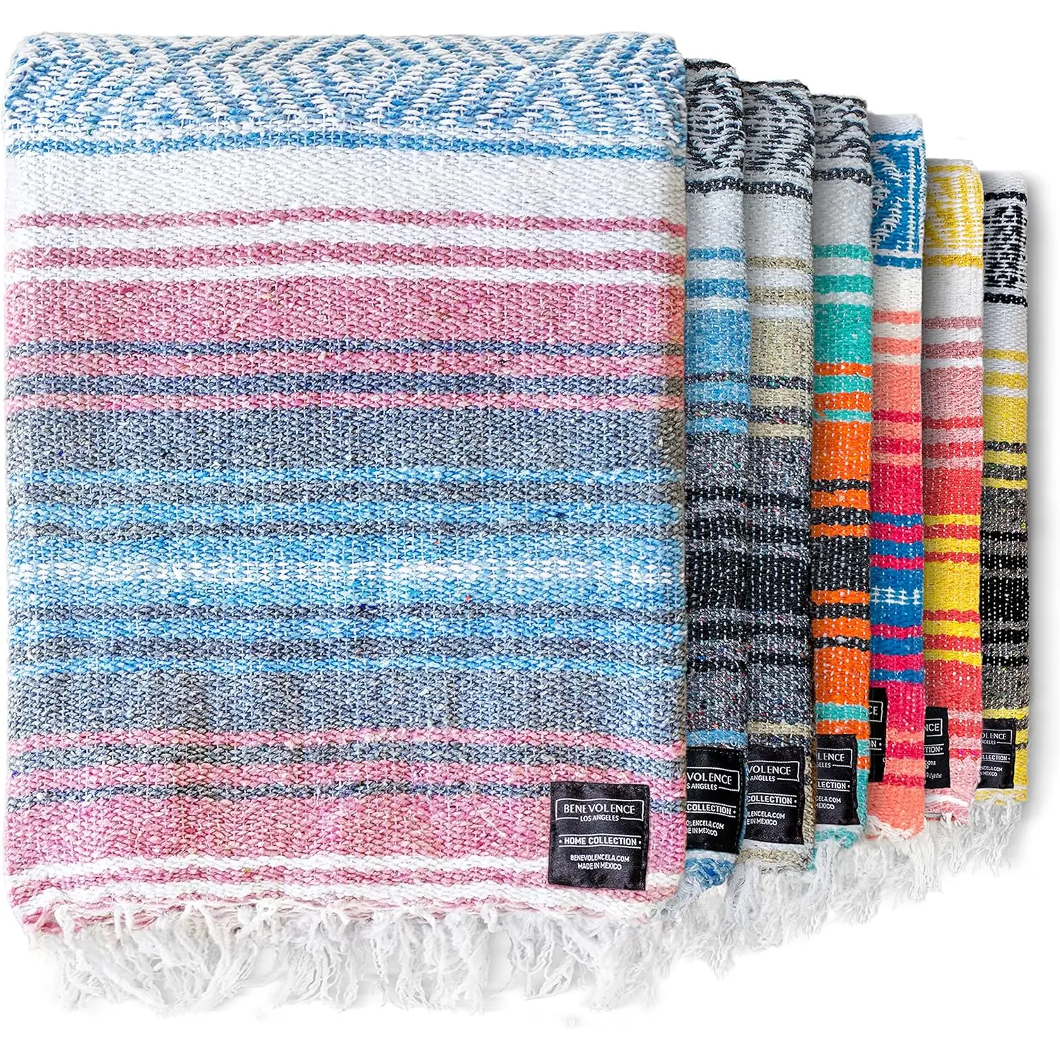 Benevolence LA Authentic Handwoven Mexican Blanket | Yoga Blankets, Outdoor, Picnic, Beach, Camping | Equestrian Saddle | Serape 50X70 Inches - Azure, Pack of 1 Benevolence LA