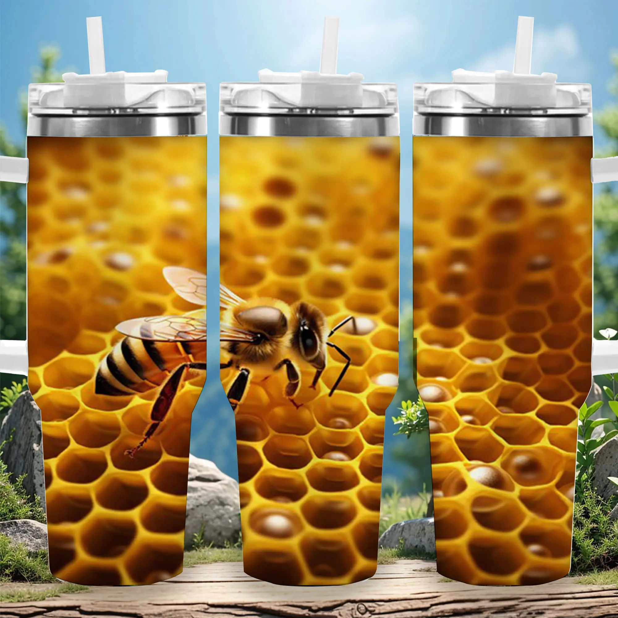 1pc 40oz Honeycomb Bee Insulated Travel Tumbler with Lid - Vacuum Flask Coffee Cup, Unique Gift for Women, Ideal for Halloween, Birthday Occasions, Flasks