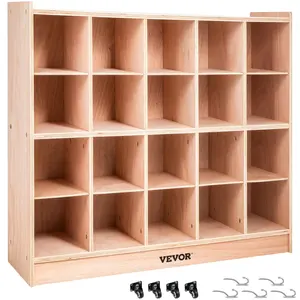 VEVOR Cubby Mobile Tray Storage Cabinet,  , 20-Compartment Cubby Storage Shelf, Cubby Storage Cabinet 4 x 5, Classroom Cubbies, Classroom Furniture for Home, Daycare and Preschool, Natural