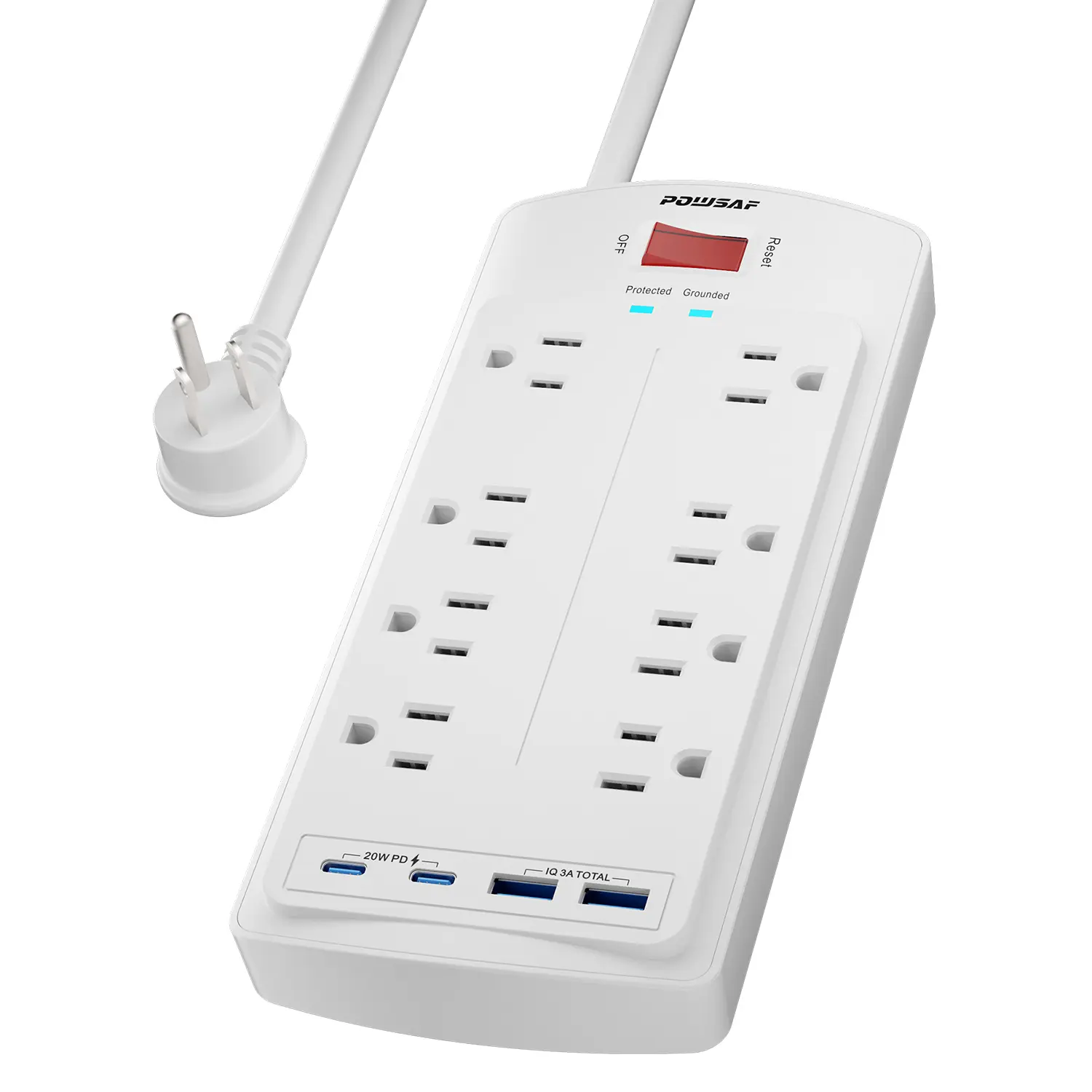 POWSAF Back to School Essential Surge Protector Power Strip, 8 Outlets with 2 USB-C & 2 USB-A Ports, 20W Fast Charging, 5ft Flat Plug Extension Cord, 2700 Joules Protection,back to school,back to school haul