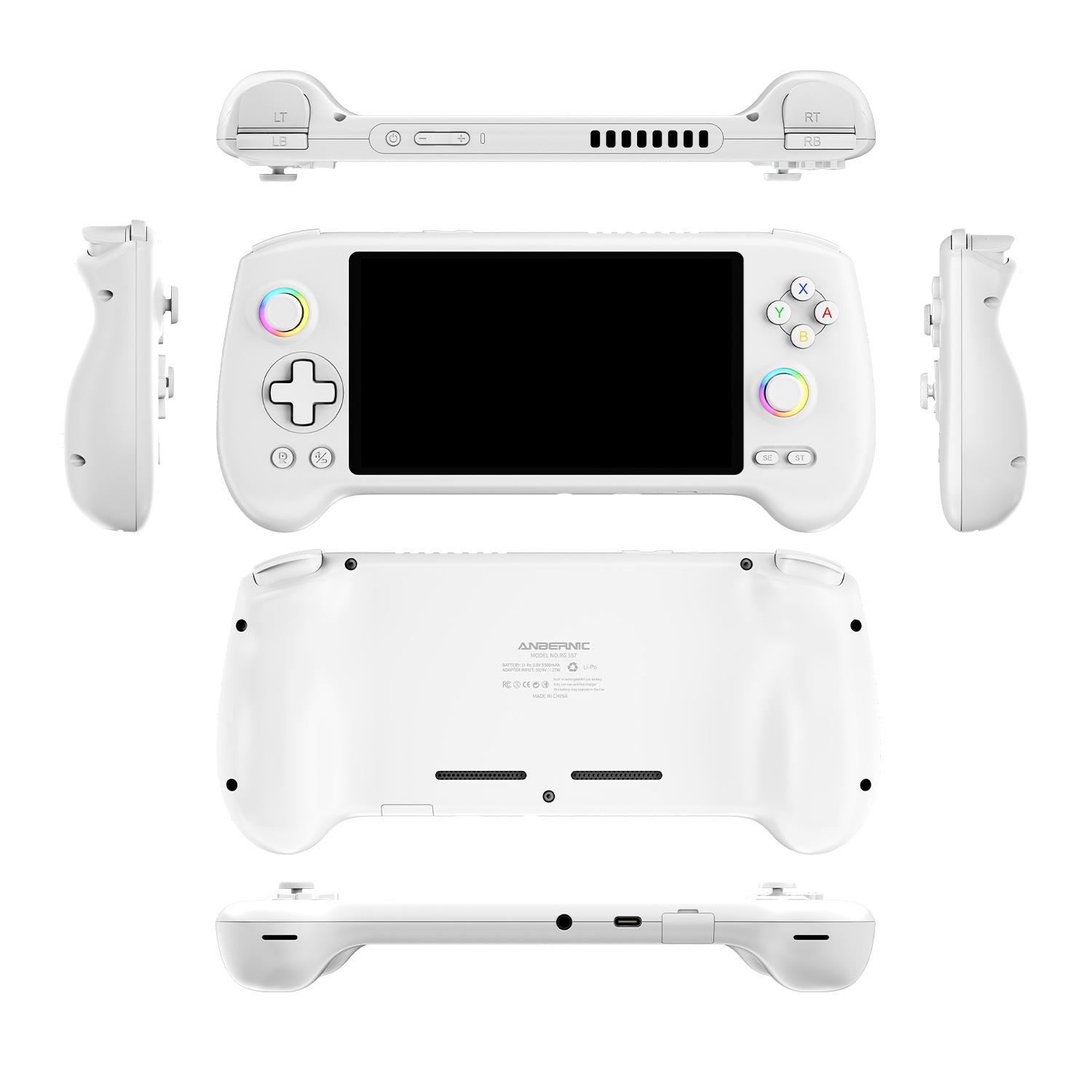 Anbernic RG557 Handheld Game Console【Buy 1 Get 1 HDMI Cable(8K)+1 Multi-Port Adapter+1 Type-C Cable+Joystick Cap*2 Pairs 】 Android 14 AMOLED Touch Screen 1080*1920 Dimensity 8300 Processor Octa-core CPU Six-axis Gyroscope Sensor Ready to Play Gift Package