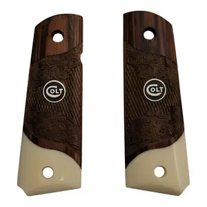 1911 Full Size Carved Rosewood Panels w/Acrylic Ivory Accent with Black Colt Medallion