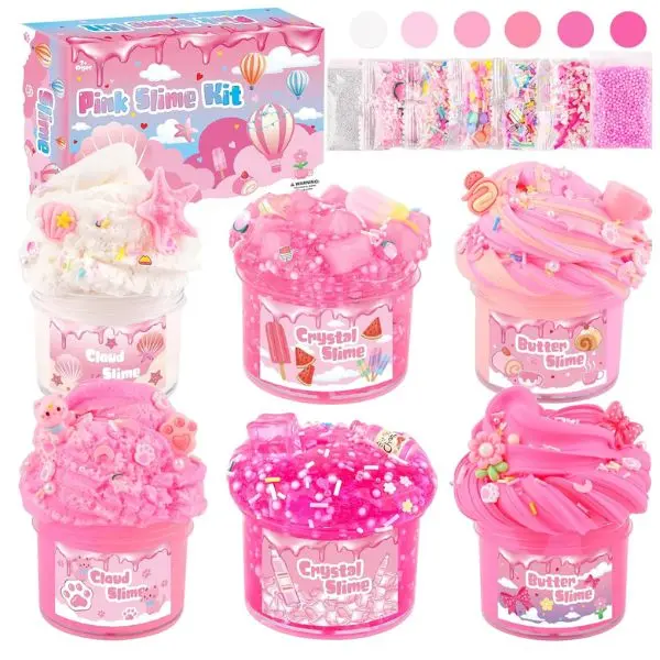 6 Pack Pink Cloud Slime Kit for Kids – Fluffy Slime Set for Girls & Boys Ages 4–10, DIY Slime Toys, Party Favors & Goodie Bag Stuffers, Birthday Gift for Girls, Fun Gift for Kids
