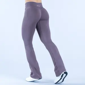 Vision Women Seamless Flared Yoga Pants High Cross Waist Sports Leggings Wideleg Workout Trousers for Gym Fitness
