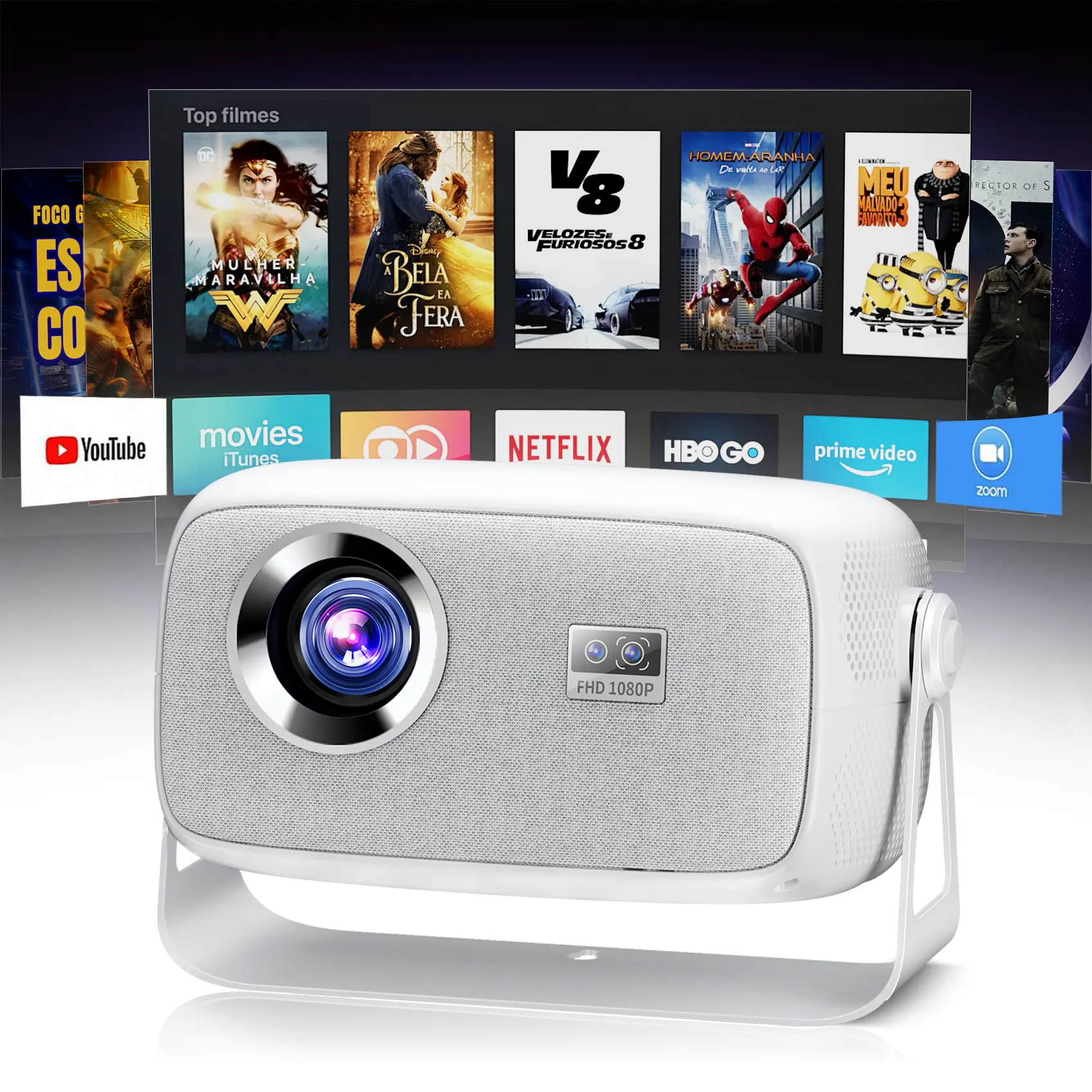 Portable Outdoor & Home LCD Projector with Gimbal, Remote Control, FHD 1080P Autofocus, 800 ANSI, Long-Lasting Battery, HD USB Interface, Tabletop Compatibility, Television Streaming Service Support for Camping, Bedroom Use, None, Hd Output