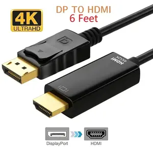 DP to HDMI Cable with Locking Buckle, 4K, 1.8M, DisplayPort to HDMI Adapter Cable for PC Laptop Monitor TV Projector