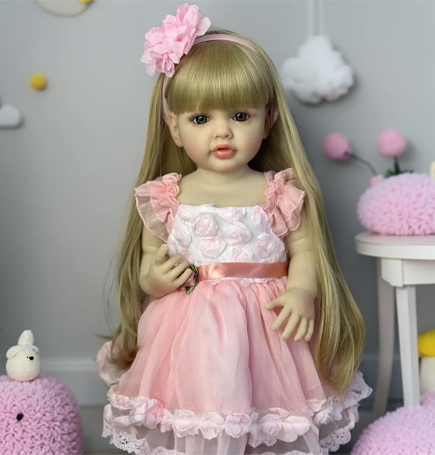 Reborn Toddler Baby Dolls Full Vinyl Body 22 Inch Betty Lifelike Reborn Baby Doll with Long Hair Anatomically Correct Realistic Newborn Toddler Girl Dolls baby alive