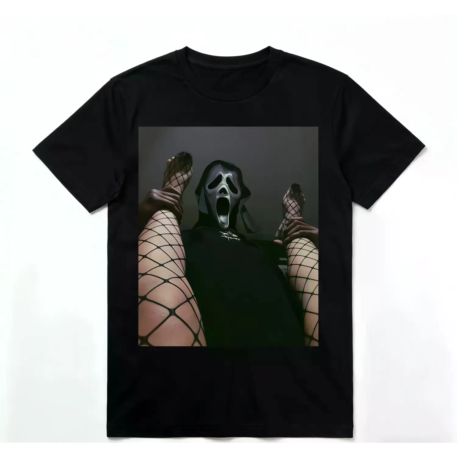 Unisex Dark Horror Oversized Short-Sleeve Classic Crewneck Graphic Top - Bold Mask Print, Soft Grunge, Relaxed Fit, Black, for Halloween Festivals & Everyday Casual Sports Wear (Limited Drop)