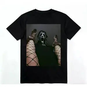Dark Horror Streetwear Oversized Graphic Tee Unisex Black Cotton Bold Mask Print for Halloween Festivals or Everyday Grunge Soft Limited Drop Casual Crewneck Tshirt shirts men graphic t-shirts