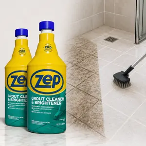 ZEP 32 oz Grout Cleaner and Brightener 2 Pack,pro strength,tile grout brightener,floor grout,bath grout,white grout,tinted grout,acid cleaner,stubborn stains,dirty grout lines,light scrub,toothbrush,grout brush,rinse clean,home,commercial,2-3 minute dwell