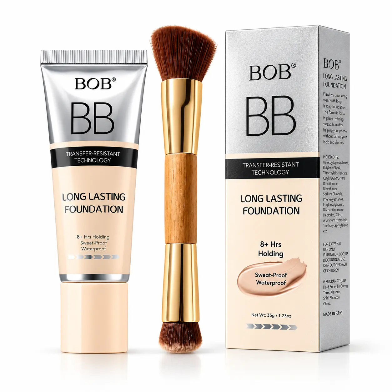 Premium Waterproof BB Cream Makeup Products with Foundation Brush - Pore Minimizer, Free Formaldehyde, Light Coverage, Multiple Shades (Natural/Ivory), Long-Lasting, Brightening, Oil-Control, Even Skin Tone, Christmas Gift Option