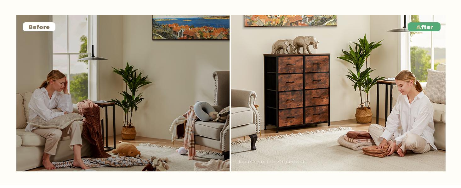 Chest of Drawers with 8 Fabric Drawers, Sideboard with Drawers, Drawer Cabinet for Kitchen, Office, Hallway & TV Cabinet