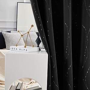 Deconovo Blackout Curtains (2 Panels) Grommet Dots Pattern for Bedroom, Living Room - Thermal Insulated Window Curtains lightblocking curtains