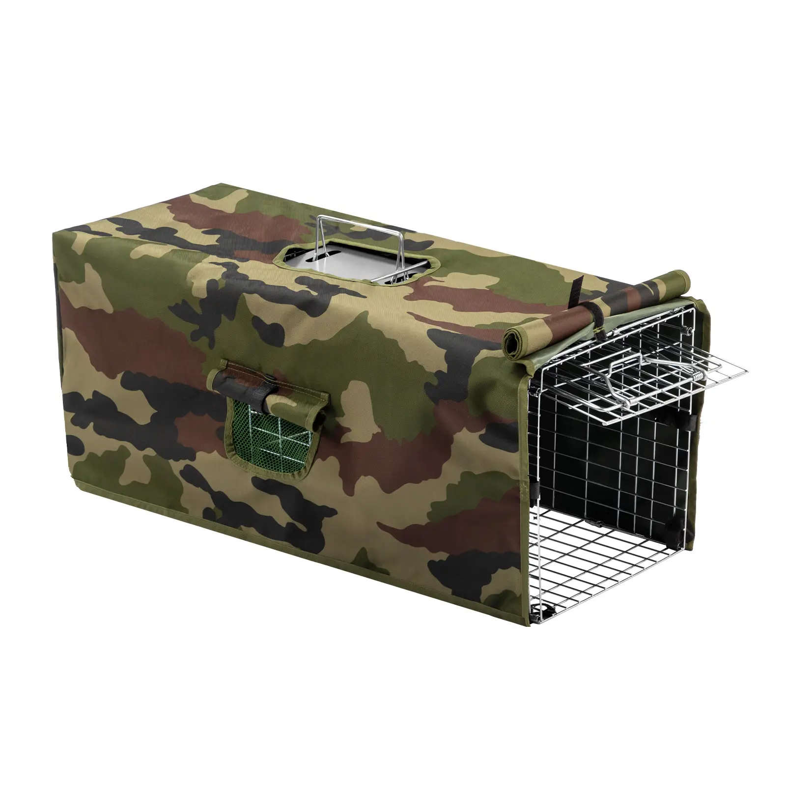Humane Animal Rescue Iron Frame Trap - 32 x 11.5 x 12.5 in, Reusable, UV Resistant Oxford Fabric, Mesh Structure, Removable Cover, Detachable, Windproof, Concealed Design, Easy Access for Small Animals, Boosts Trapping Success (9.3 lbs)