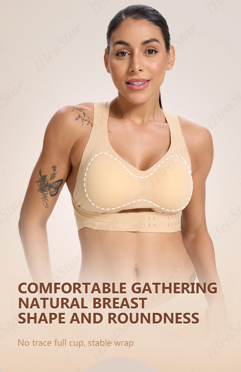 【Postural correction】Soft Breathable Wireless Sports Bra - Women's Full Coverage, Non-Removable Moulded Cups | Beige Yoga Gym Daily Fitness Activewear