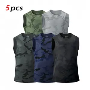 Men’s breathable quick-dry polyester sleeveless tank tops, set of 5 — suitable for the gym and casual wear; comfortable fit, ideal for summer | crew neck shirts | quick-dry fabric, gym clothing, Fitness Activewear, Sporty Cami Top Sweat Sauna Vest