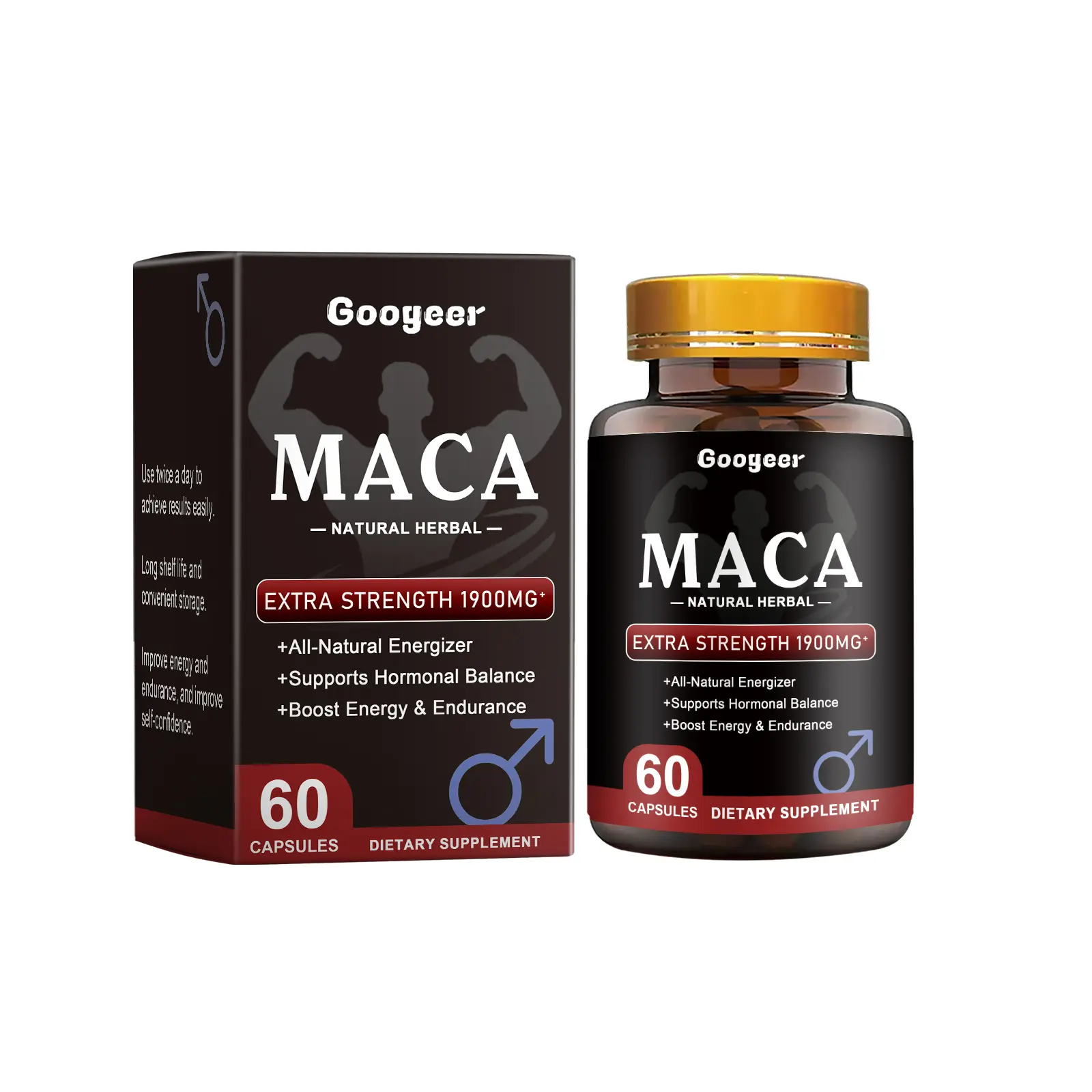 Googeer Edible Maca Capsules - Extra Strength 1900mg Dietary Supplement, Gym & Workout Supplements, Fitness Healthcare & Sports Nutrition Support, 60 Capsules for Health Management, Gym Supplements