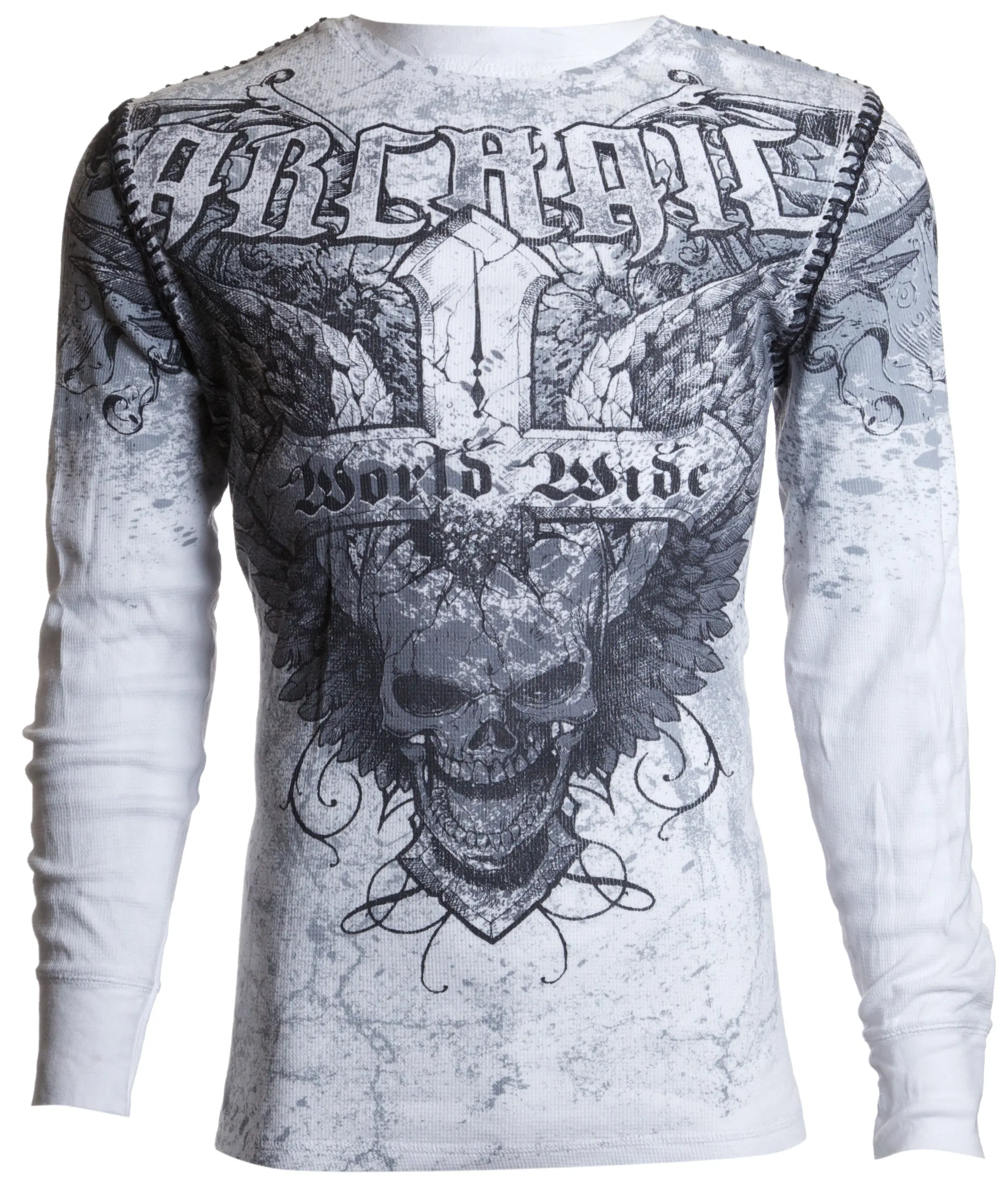 ARCHAIC by Affliction Men's Crew Neck Cotton Thermal T-Shirt with Printed Front/Back for Casual Wear, Tshirt, Long Sleeve, Streetwear, Graphic, Crew Neck Thermal, Round Neck