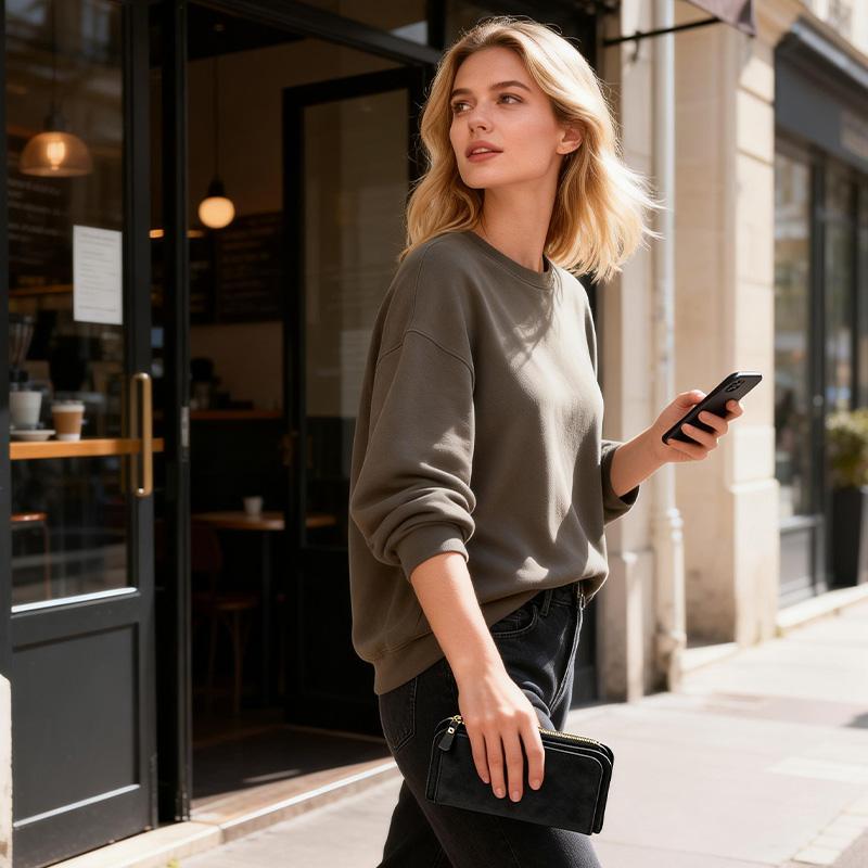 Valentine's Day Gift Selection Women and men Wallet Leather Blocking Designer Tri fold Card Holder Ladies Clutch with ID Window Credit Gift for Men