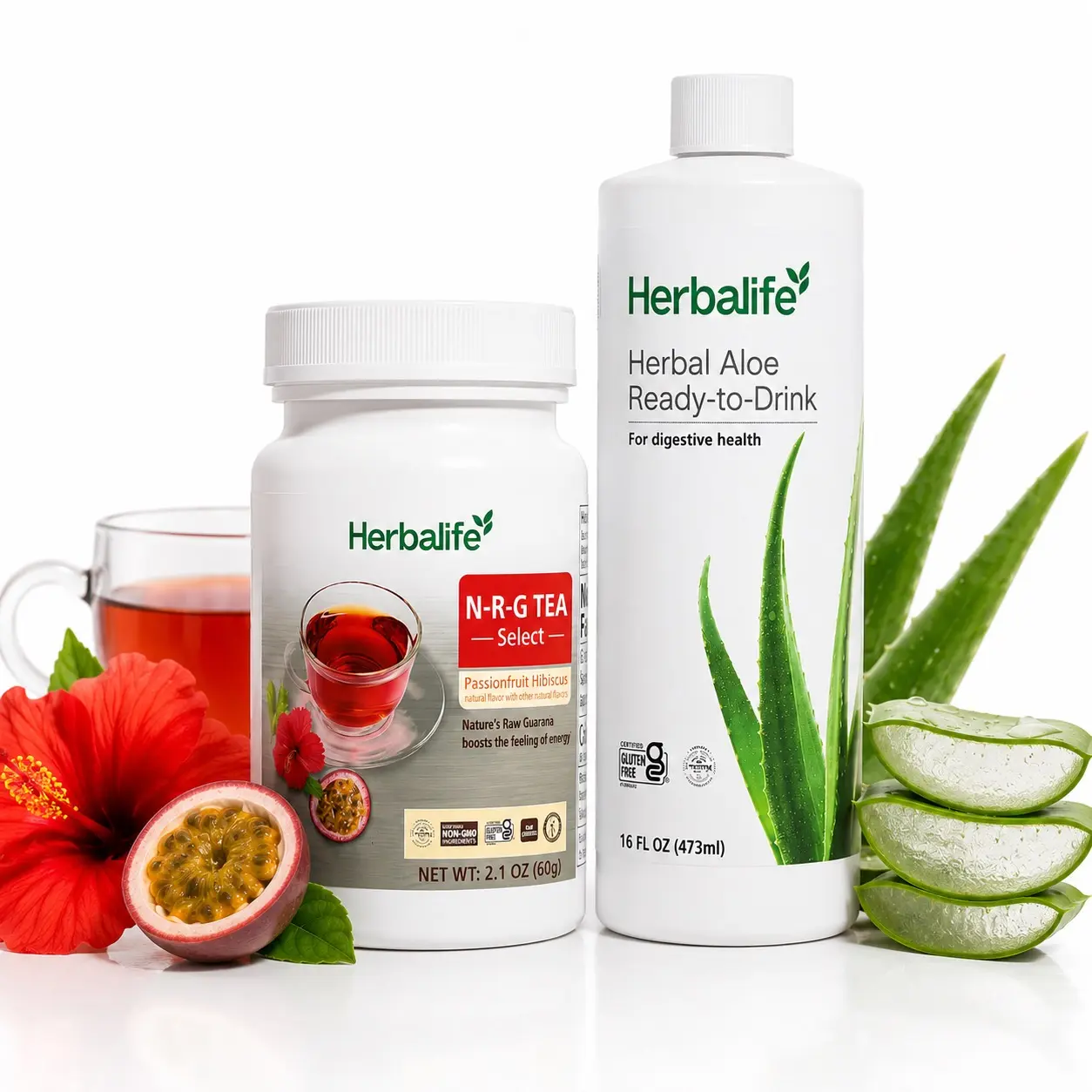 Herbalife N-R-G Tea Select & Herbal Aloe Ready-to-Drink 2-Pack Combo - Portable Herbal Liquid Dietary Supplements, Fitness & Lifestyle Support, Metabolism Boost, Hydration, Minerals, Aloe Soothing Sip, Healthcare, Prop 65 Safe
