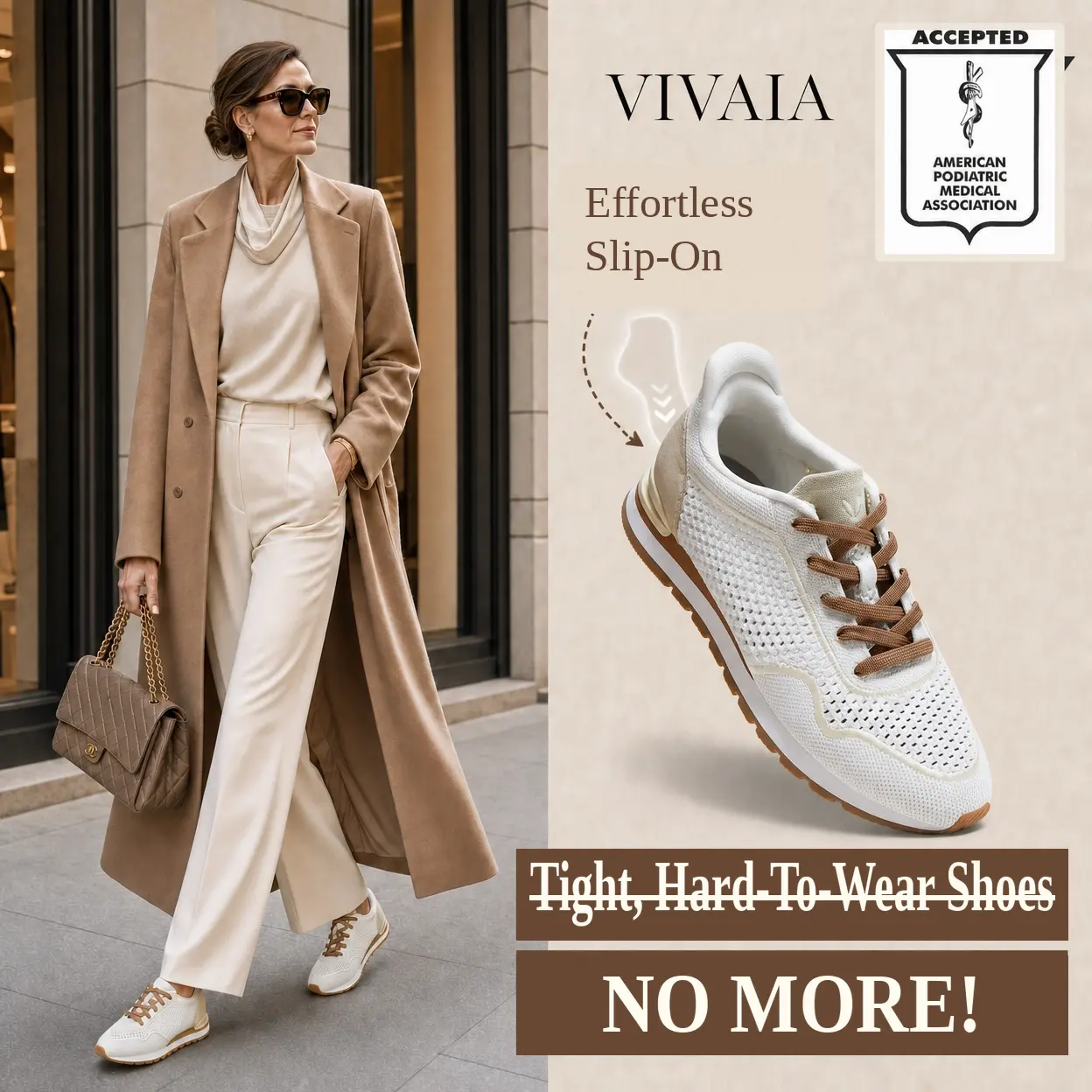 VIVAIA Women’s Slip-On Mesh Sneakers - Wide Fit, White Mesh Upper, APMA-Certified, Arch Support, Extra Padding, Water-Repellent, Machine Washable, All-Day Comfort, Casual Athletic Shoes for Nurses, Walking