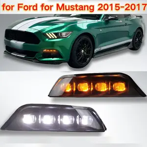 Ford Mustang 2015-2017 Front Bumper Lamp Cover Replacement Accessories 2 Pieces LED & Amber Lights Compatible with Ford Mustang 2015-2017