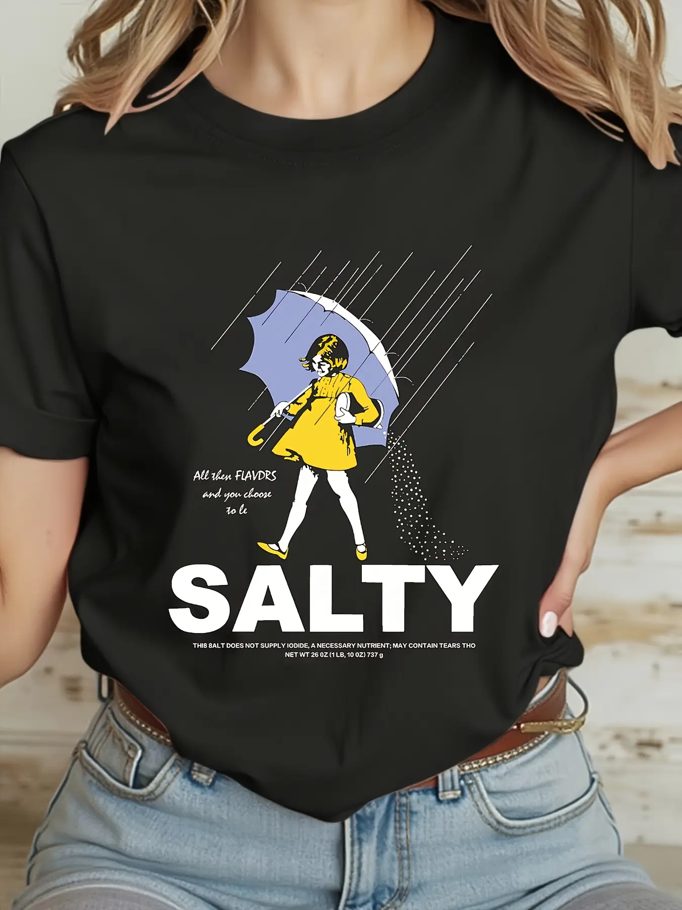 Women's Umbrella Graphic T-Shirt, Casual Cotton Crewneck Top with Short Sleeves, Breathable Everyday Fit, Shortsleeve, Casual Cotton Tee, Fabric, Round Neck, Tshirt, Lady, Casual Breathable Design, All Over Print