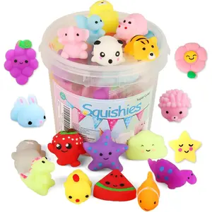 Squishies Squishy Toy 24pcs Party Favors for Kids Mochi Squishy Toy moji Kids Mini Kawaii squishies Mochi Stress Reliever Anxiety Toys Easter Basket Stuffers fillers with Storage Box