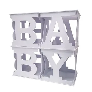 4pcs PVC Foam Board Alphabet Letter BABY Blocks Decorative Party Boxes White for Baby Shower Gender Reveal Backdrop and Baby Birthday Party Decorations Backdrop Photo Props