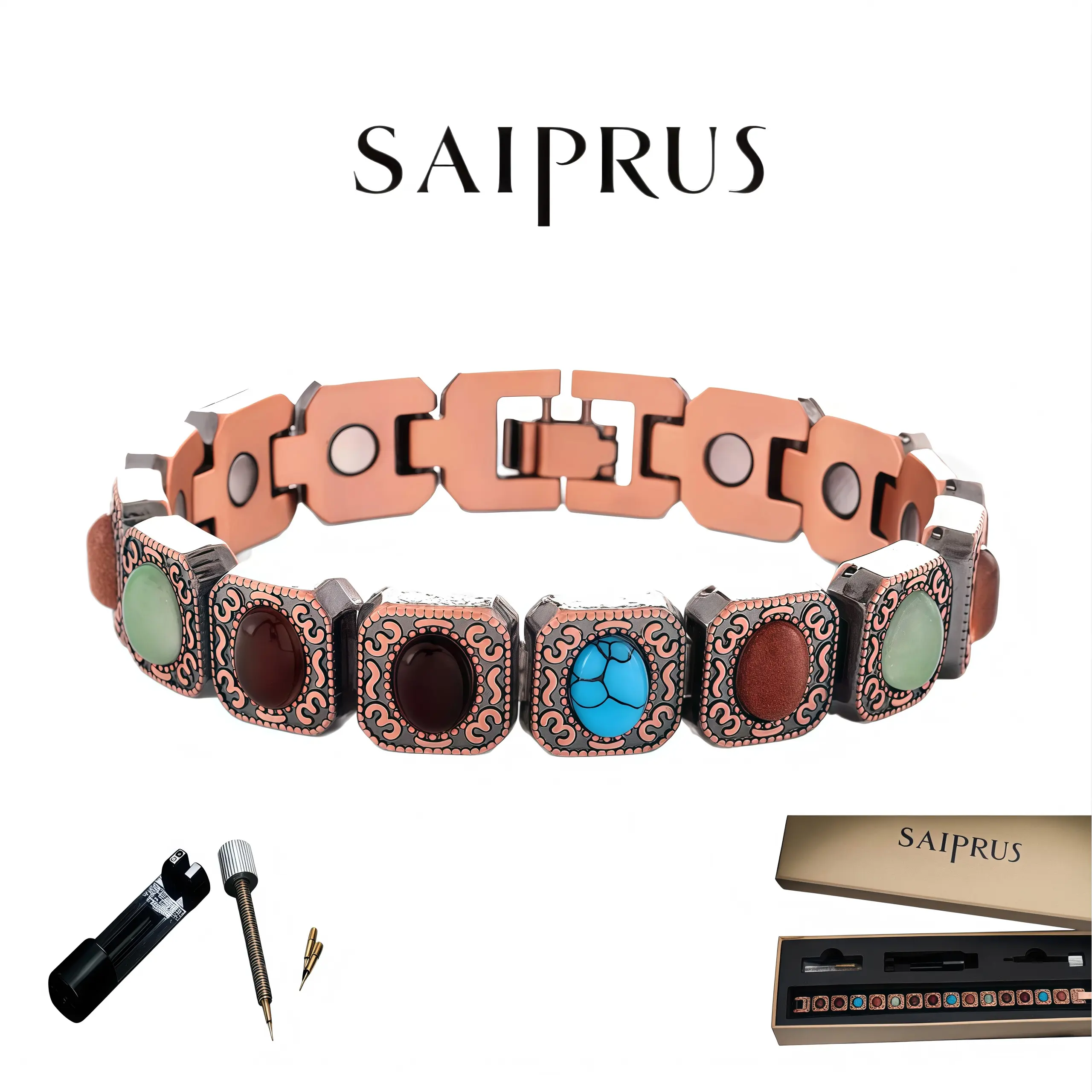 SAIPRUS Women's Adjustable Unisex Pure Copper Magnetic Bracelet - Copper with Embedded Magnets Bracelets & Bangles, 3500 Gauss Effective Magnet, Includes Adjustment Tool, Gift Box Packaging, Fashion Jewelry Gift