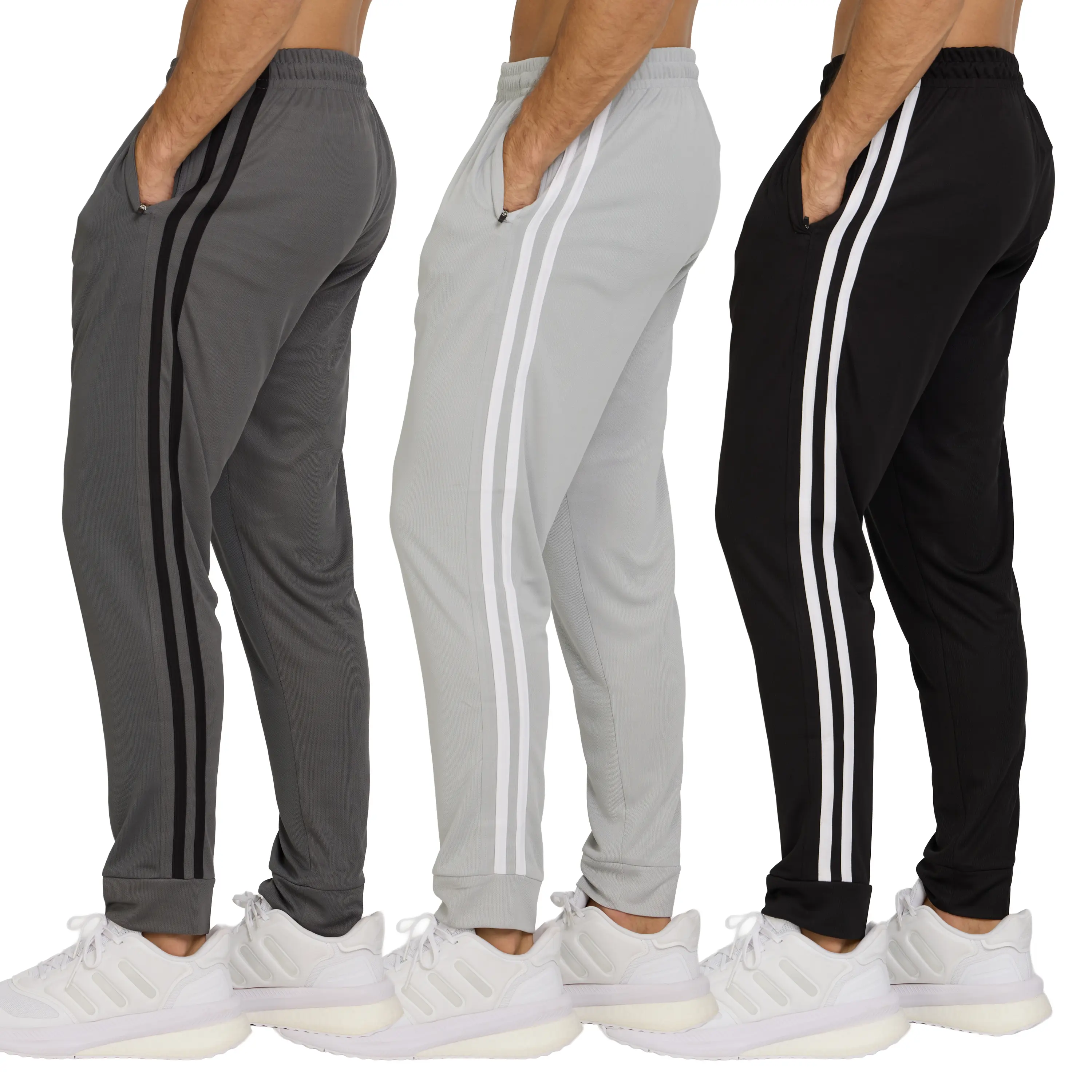 PURE CHAMP Men's 3-Pack Quick Drying Workout Joggers, Lightweight Mesh Athletic Pants with Active Fit & Zipper Pockets, Quick Drying Jogger, Fitted, Polyester, Men's Sweatpants, Athletic Performance Men's Sports Joggers, Activewear Men's Sports Joggers