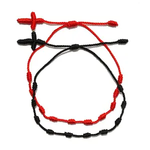 Kabbalah Bracelet Set (2 Pieces), Lucky for the Cross, 7-Noded Red Braided Cord