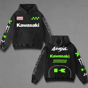 Kawasaki Ninja Green Biker Hoodie Washed Vintage Racing Streetwear, Motorcycle Graphic Hoodie Unisex, Designed for Motor Fans, Sportbike Culture, Speed Lovers & Urban Motorbike Style