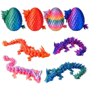 4pcs Gradient Color 3D Printed Dragon Egg Statue, Articulated Crystal Dragon Fidget Toy, Dino Egg Easter Egg Fillers for Kids Boys,unique desktop decor