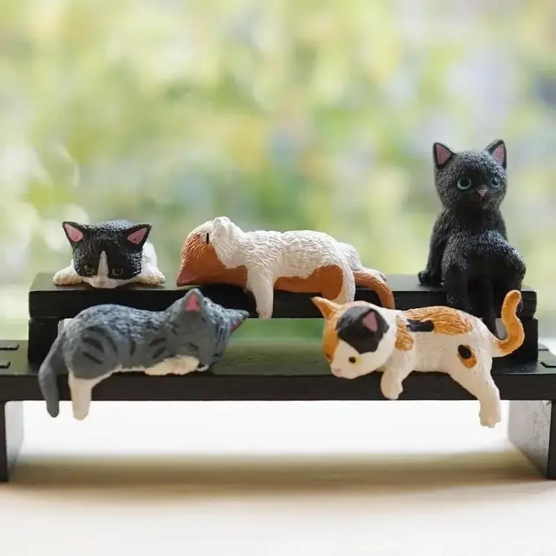 5-PCS Mini Cat Desk Figurine Set, Cute Multi-Pose Kitty Resin Ornaments, Home Office Car Interior Decor Accessories