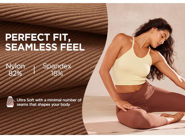 ODODOS Women's Crop 3-Pack Seamless Rib-Knit Camisole Waist Length Crop Tank Tops