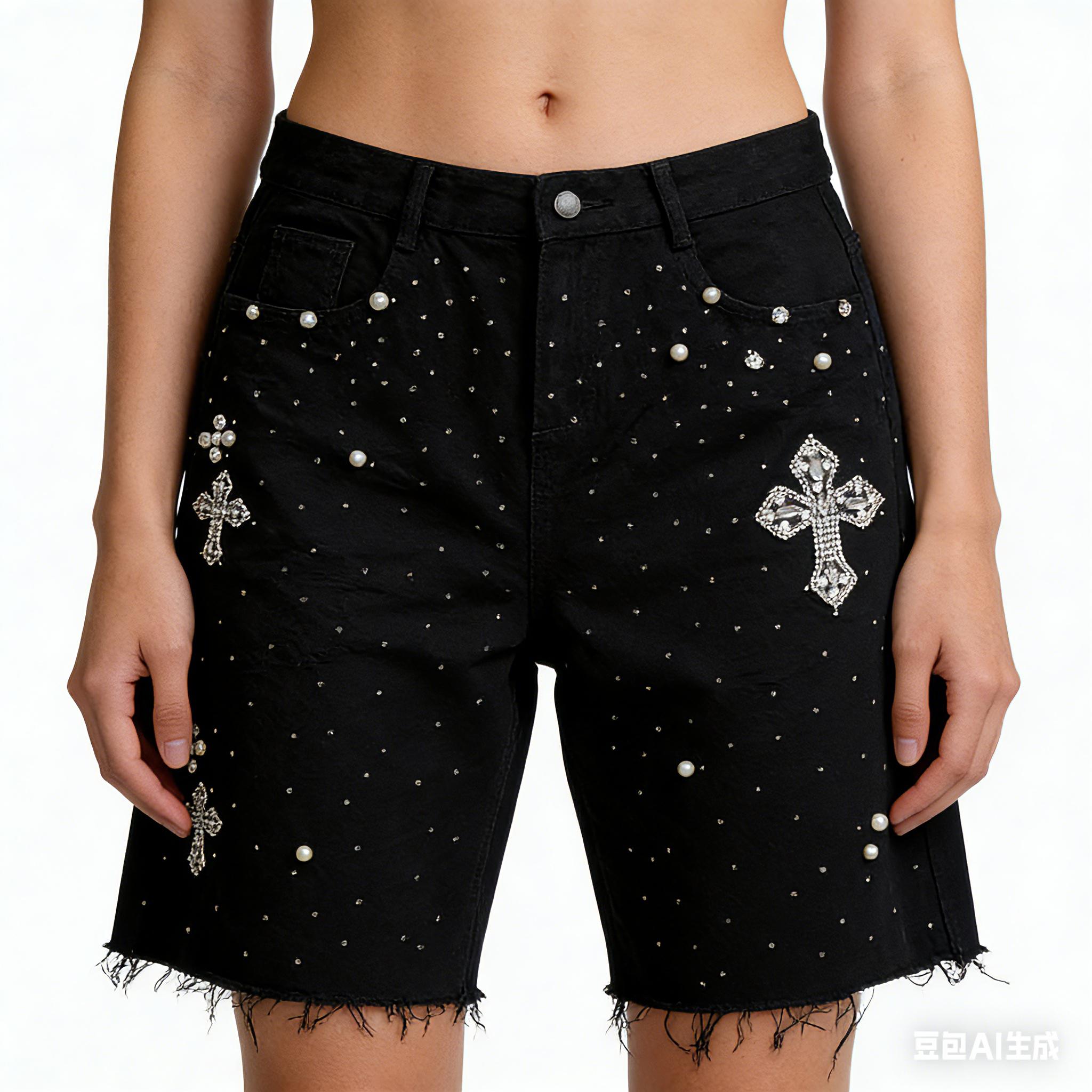 Sopula Studio Men's Hiphop Cross Hot Diamond Jorts Denim Shorts Streetwear Pocket SpringStatements