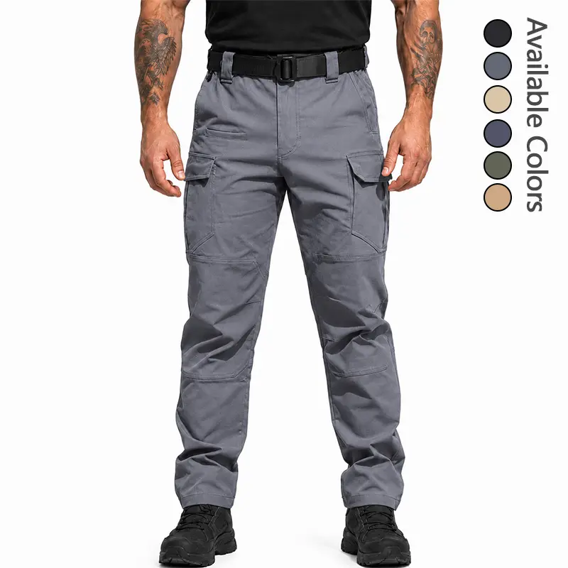 Men’s Tactical Cargo Pants - Menswear Polyester Plain Athletic Casual Rip-Resistant Multi-Pockets Straight-Leg Work Trousers for Outdoor Hiking, Hunting