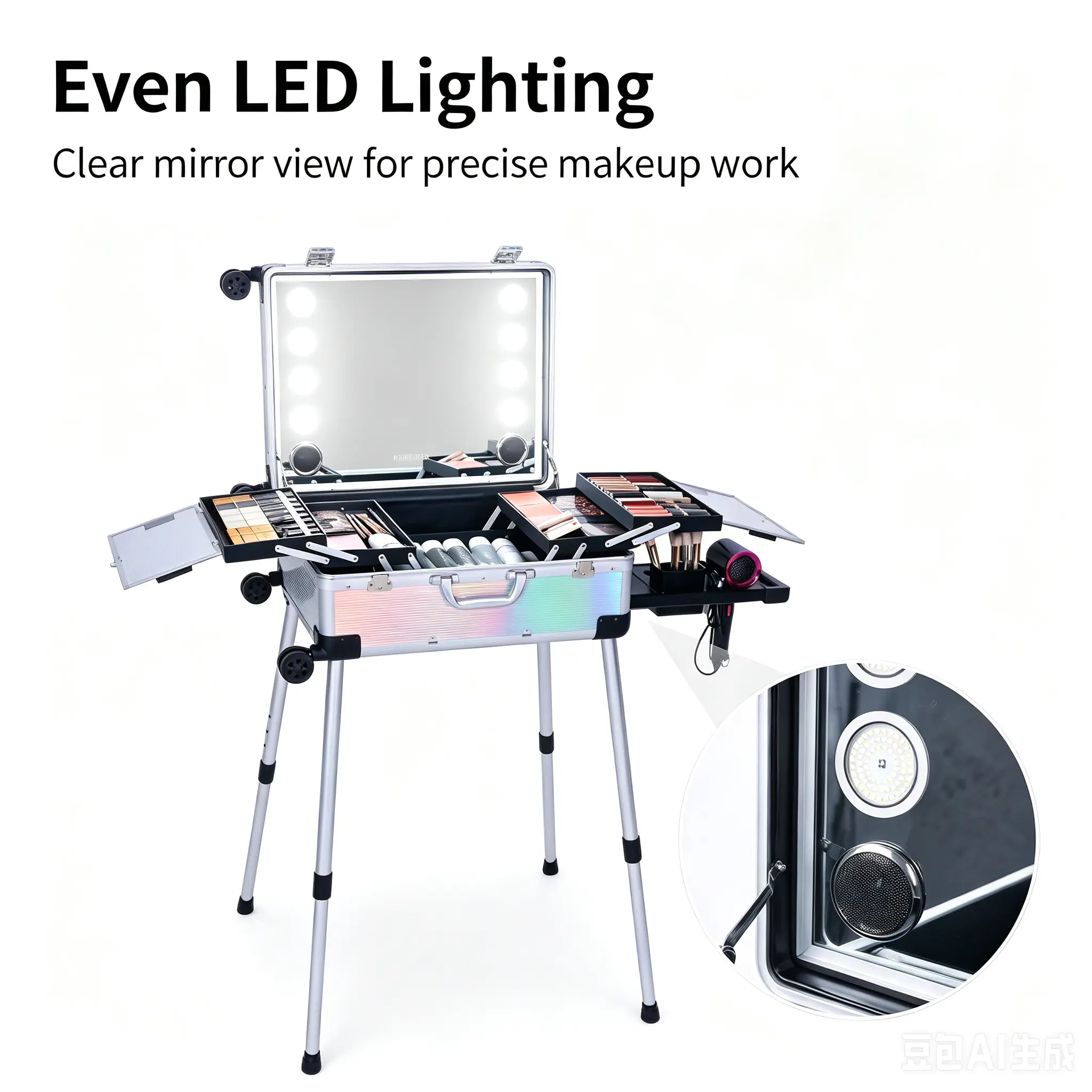 3 color dimmable makeup case Professional large-capacity makeup case with mirror portable outdoor trolley makeup case Travel Essentials Organizer Cosmetic Bag