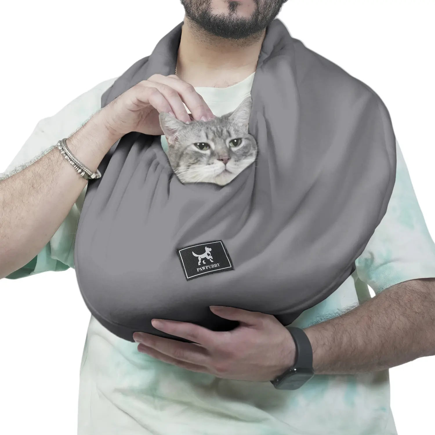 PAWPUBBY Cozy & Secure Hands-Free Cat Sling Carrier Backpack - Soft Fleece Fabric, Collar-Compatible, Elastic Band, Solid Design, Fits Up to 18lbs, Ideal for Home & Travel, Includes Collar, Harness & Seat Covers, Pet Accessory