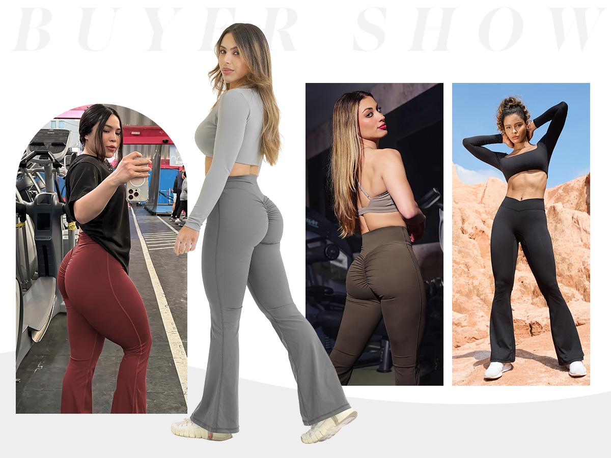 YEOREO Kalie Flare Scrunch Leggings for Women V Cross Waist Bell Bottom Yoga Pants Tummy Control Bootcut Workout Leggings SpringStatements