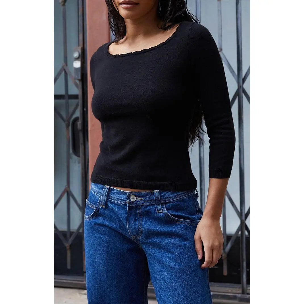 John Galt Women's Black 3/4 Sleeve Knit Top John Galt Women's Black 3/4 Sleeve Knit Top